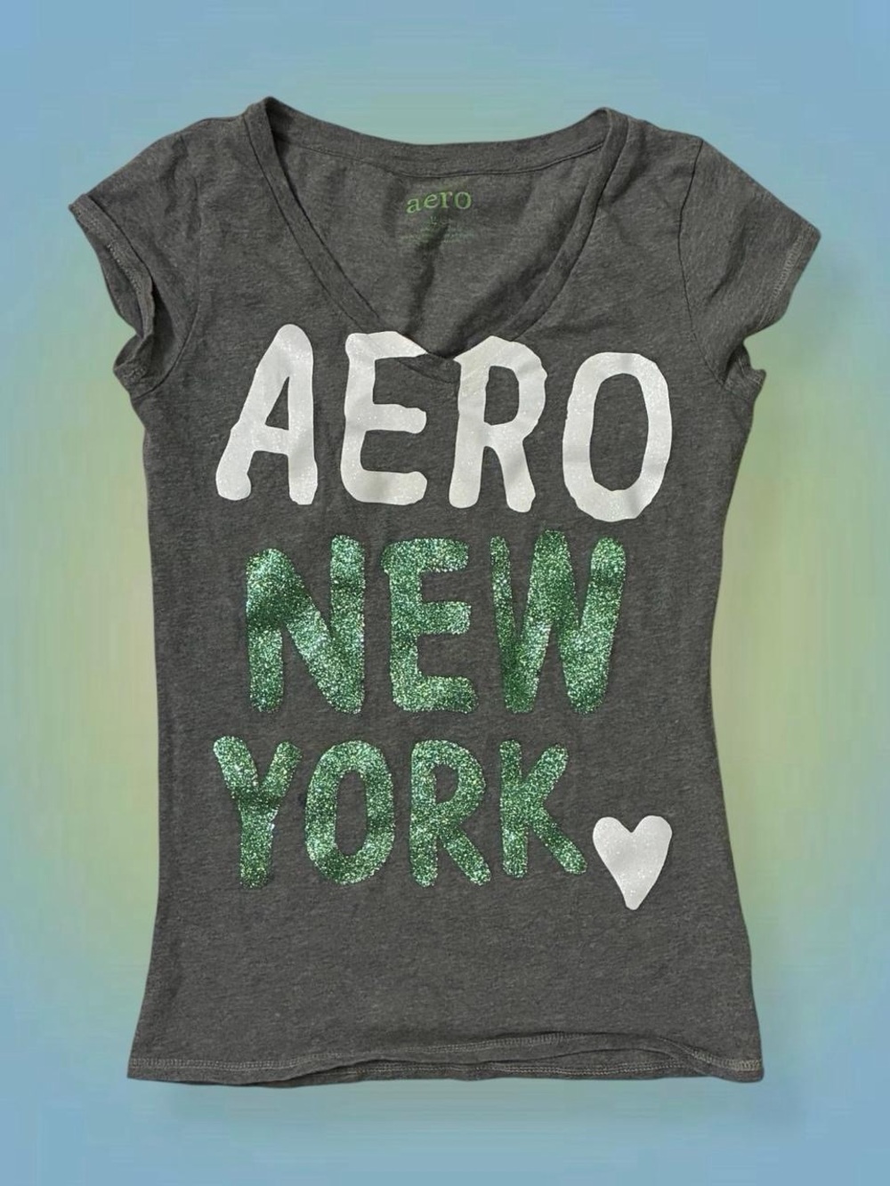 Aero l' Gray 'AERO NEW YORK' Glitter Graphic Tee